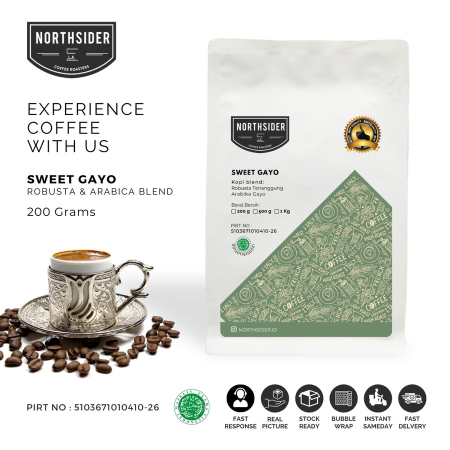 BIJI KOPI ARABIKA SWEET GAYO BLEND - 200GR NORTHSIDER COFFEE BLEND