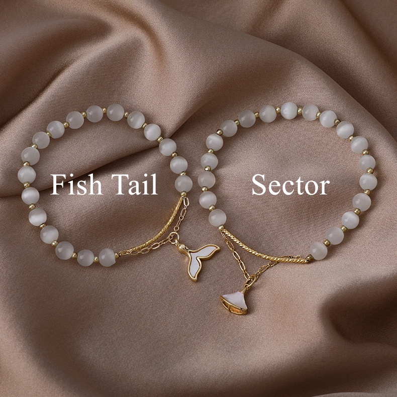 XiaoboACC Korean Fashion INS Opal Bead Sector Fish Tail Pendant Bracelet