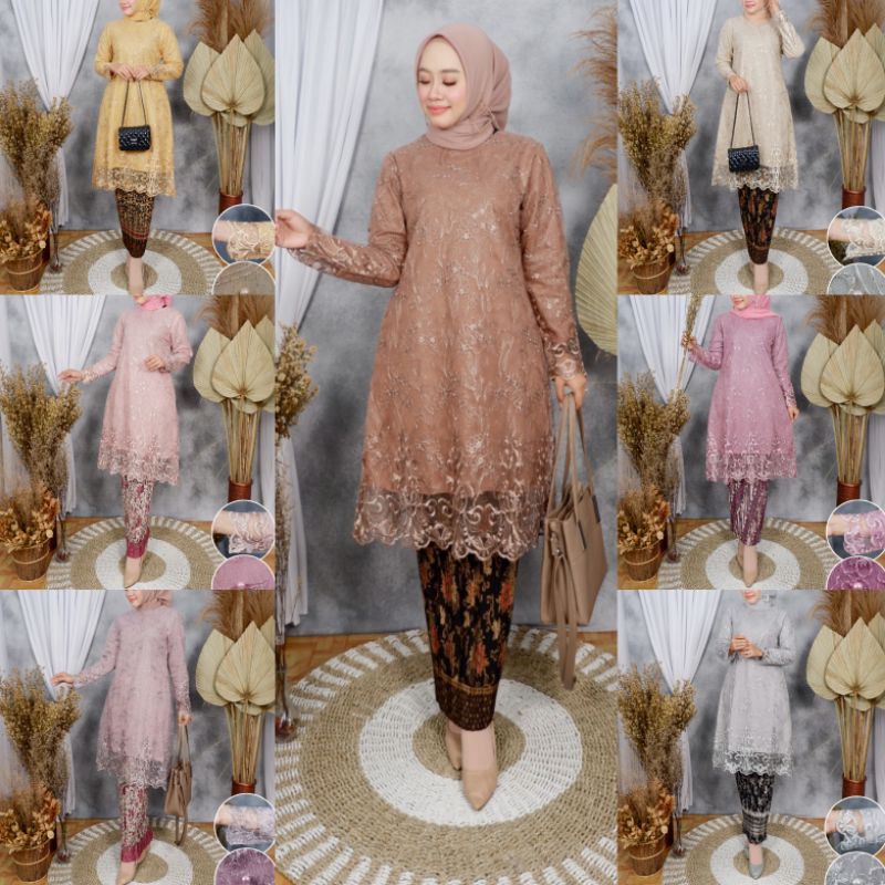 Set kebaya brokat tulle tunik naura / kebaya modern / kebaya muslim / kebaya wisuda