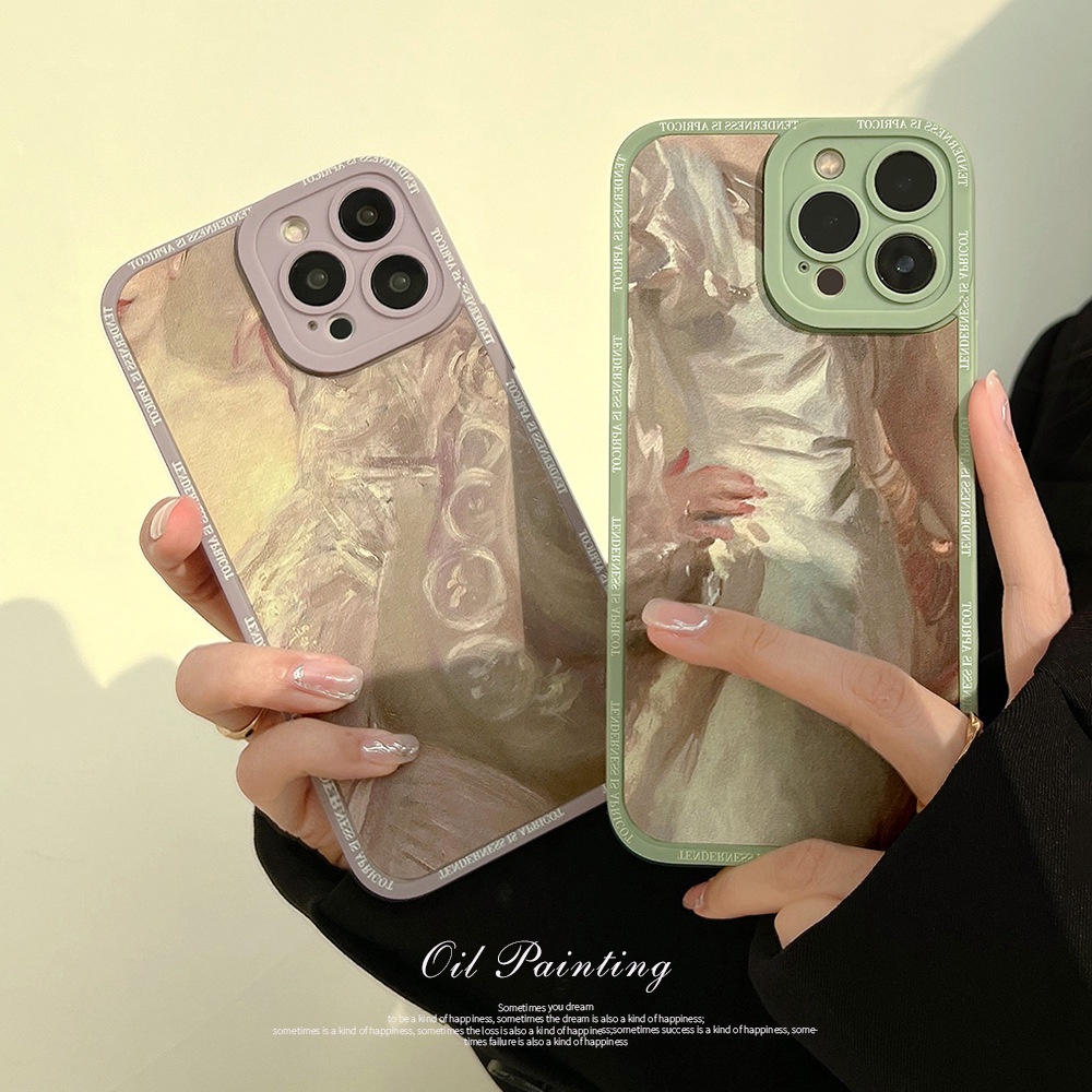 IPHONE Retro Seni Lukisan Minyak Lembut Penuh Perlindungan Anti Jatuh Matte Ponsel Kembali Case Cover Untuk Iphone7 8 PLUS X XR XS 11 12 13 14 Mini PRO MAX Se2020