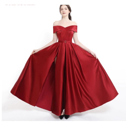 Gaun Wedding Burgundy Gaun Pernikahan Merah mewah