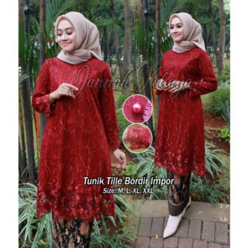 Set Kebaya Tunik Tulle bordir Mutiara- Baju Kebaya Modern - Kebaya Pesta-4