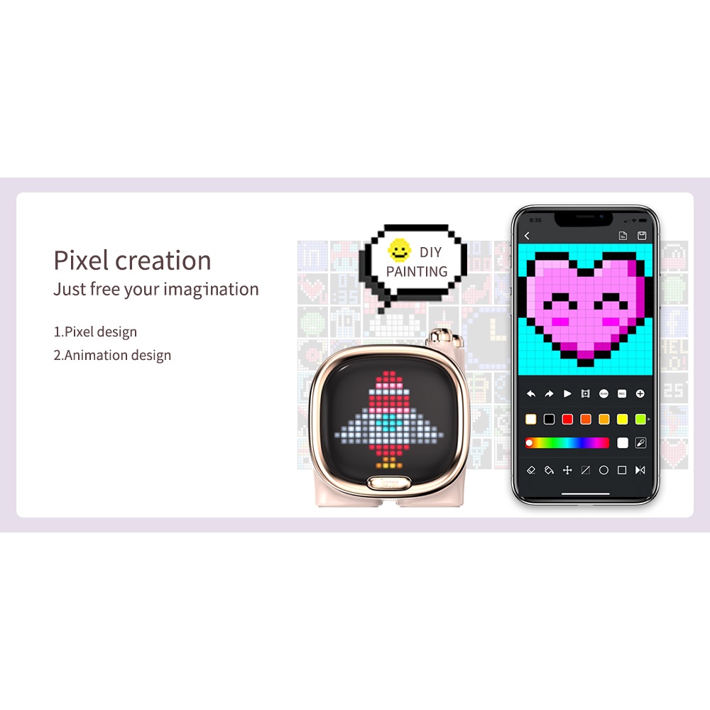 Divoom Zooe Pixel Art Bluetooth Speaker Mini Portabel Nirkabel Musik Speaker Desktop Pengaturan Hadiah Natal untuk Anak-anak pink