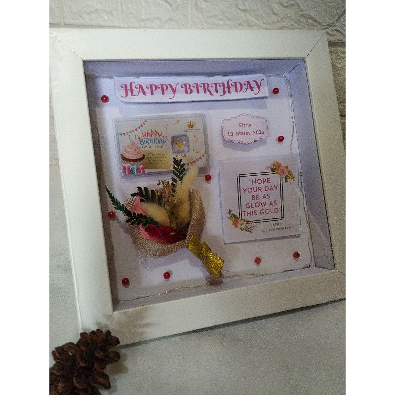 Grosir (SSC) Frame Scrapbook Kado Bingkai Mahar Hampers Logam Mulia Mini Gold Wedding, Birthday,