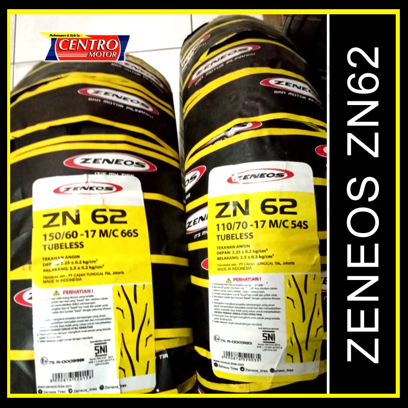ZENEOS ZN62 110/70-17+150/60-17 PAKET 2 BAN TUBELESS untuk NINJA 250,CB150R,R15 V3