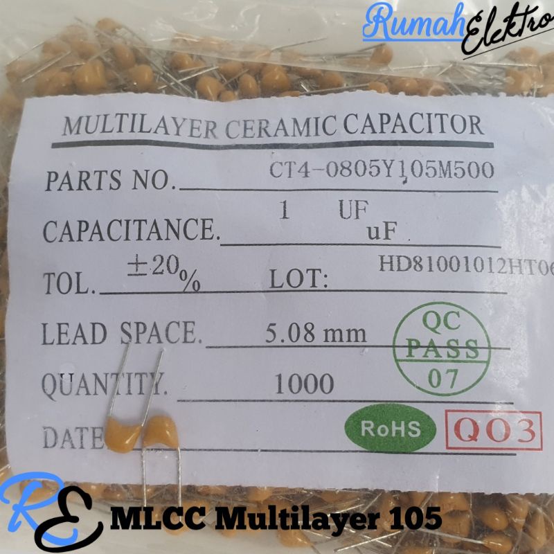 Kapasitor 105 1uf MLCC Multilayer Ceramic Capacitor 105 1uf Kualitas Bagus