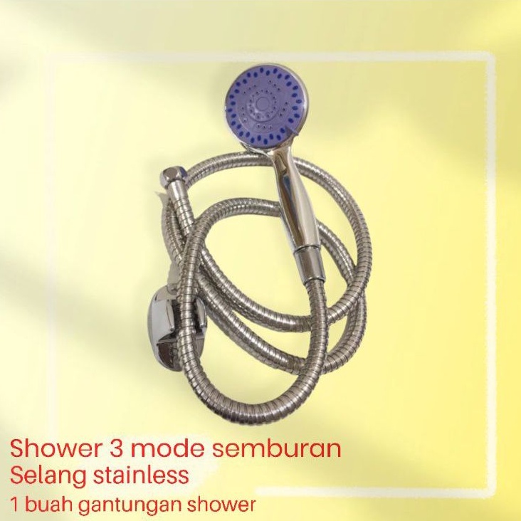 Paket Shower Kamar Mandi Set Hand Shower Kran Cabang Stainless Drat 1/2&quot;