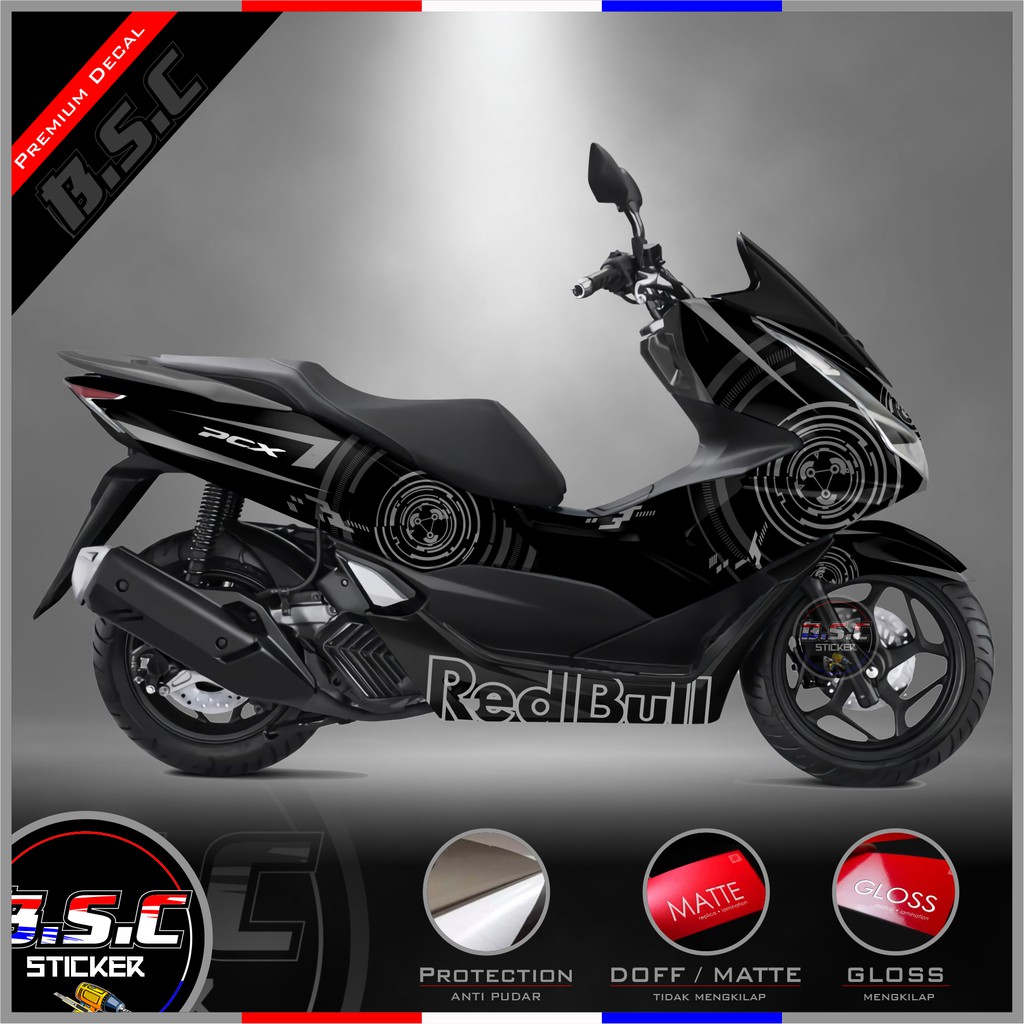Sticker Motor Stiker Decal FULL BODY All New PCX 160 Motif Techno (Black)
