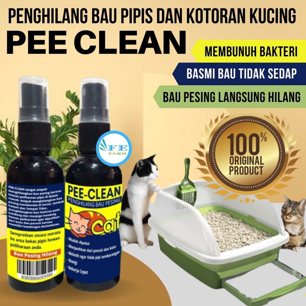 Penghilang Bau Kotoron Kucing PEE CLEAN Pesing Urine BAB Hewan Kucing Anabul Pewangi Kandang FEFARM