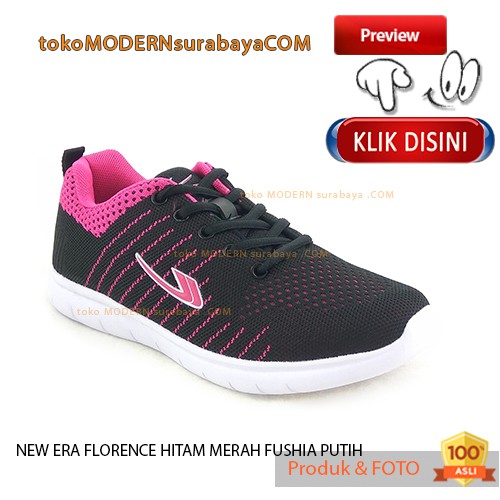 NEW ERA FLORENCE HITAM MERAH FUSHIA PUTIHH Sepatu Wanita Kets Seakers Tali