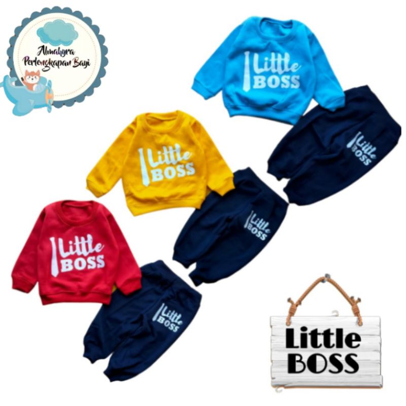 Setelan sweater bayi murah motif little boss 3-12 bulan