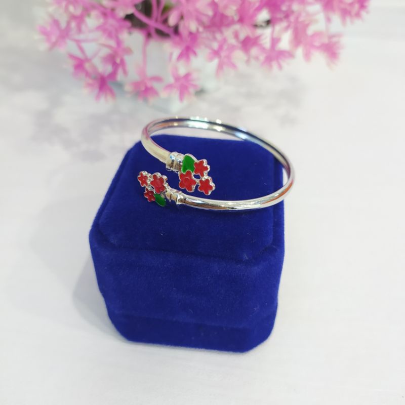 Gelang Anak Perempuan Silver Model Bunga Bangle Model Bangle Lapis Emas Putih Anti Karat Xuping COD