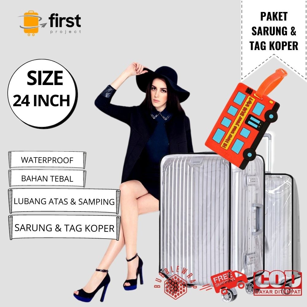 FIRST PROJECT – Paket Hemat 24 Inch Luggage Cover Transparent Sarung Koper Plastik Mika Transparan d