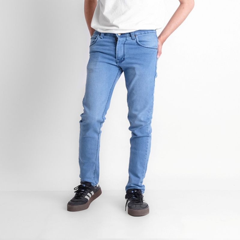 Just &amp; Co - Celana Panjang Jeans Slim Pria Tebal Premium / Celana Levis Hitam Biru