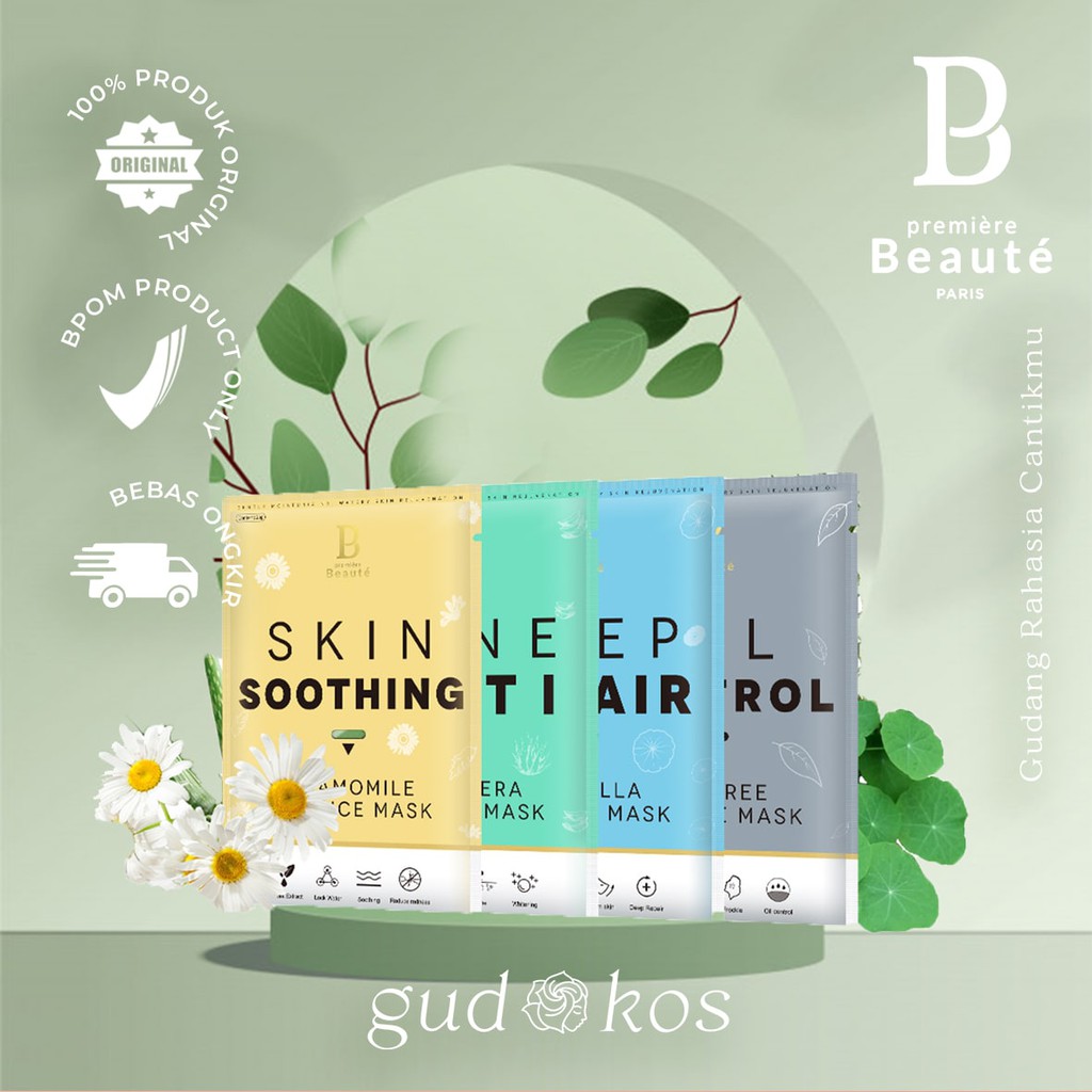 Premiere Beaute Face Sheet Mask - Organik Natural Plant Repair / Masker Wajah Anti Jerawat &amp; Pemutih