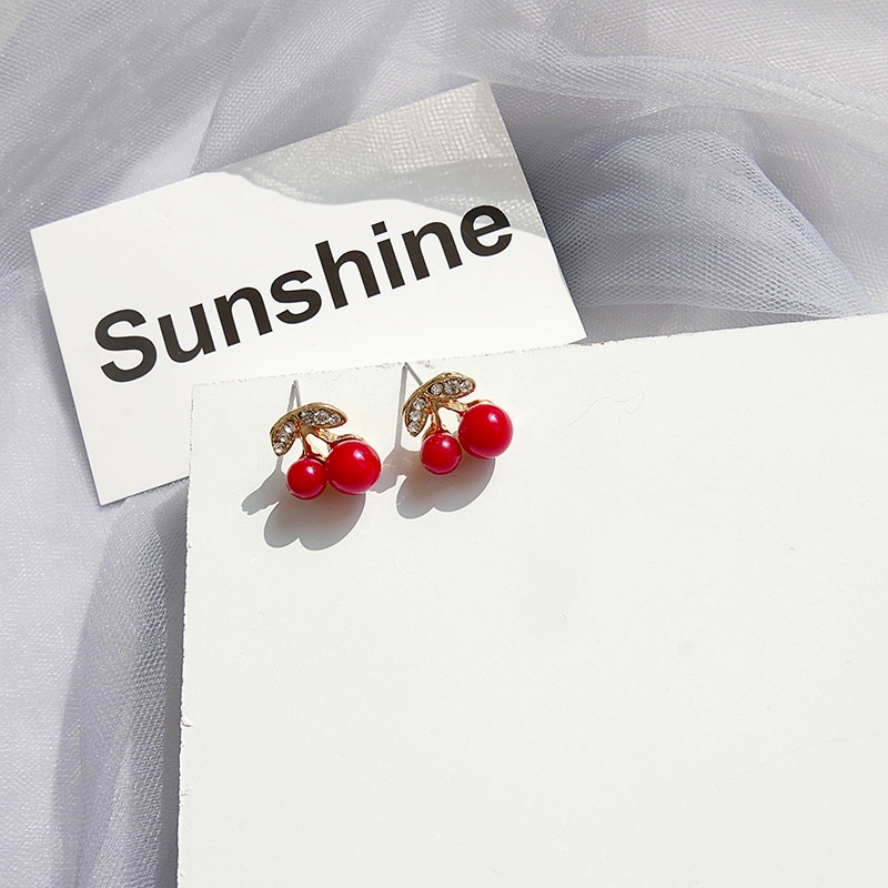[littlecrab] Anting Wanita Merah Cherry Love Anting Panjang Simple Elegan Buah Long Strawberry Woman Earrings Anting Berkualitas Anting Drop Korean Style