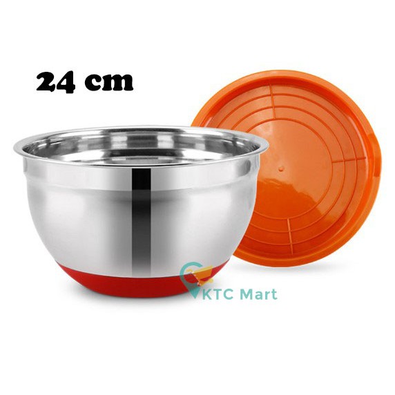 Mixing Bowl 24 cm Warna Anti Slip/ Mangkok Baskom Adonan Stainless