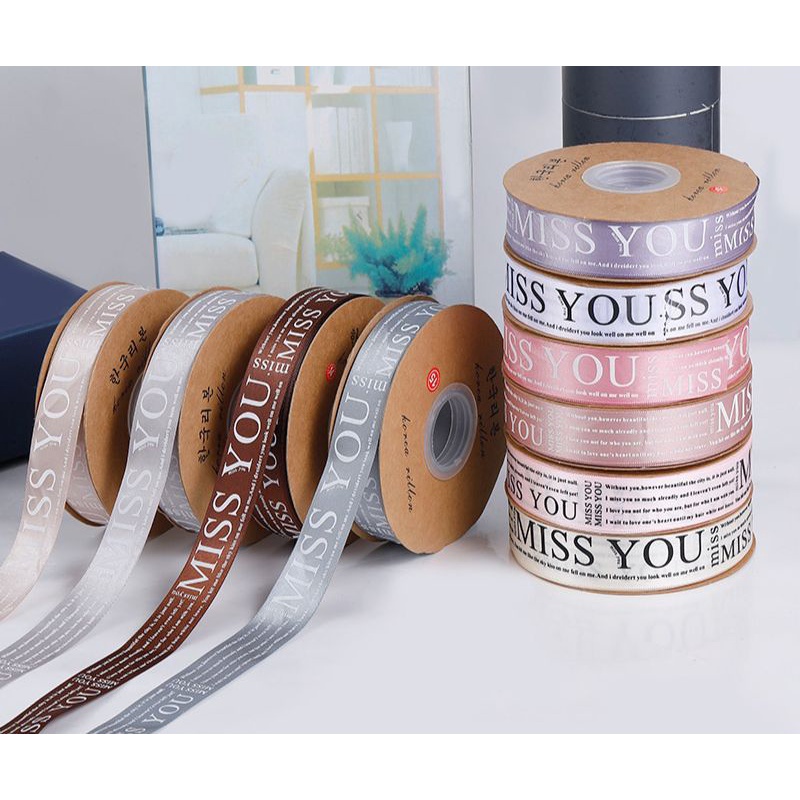 

Dhiya Florist - Pita Satin Ribbon Miss You 25 mm Per Yard ( 90 cm) Pita Parcel Gift Hampers Pita Ribbon 2,5 cm DIY Crafts Satin Tapes Card Wrapflower Bouquet Dekorasi Kado