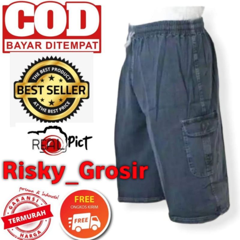 Celana Pendek Pria Cargo Soft Jeans 7/8 Polos JUMBO