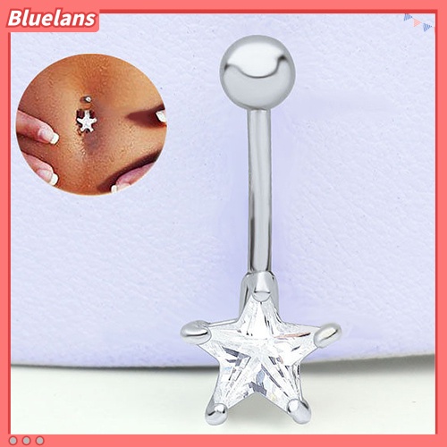 Bluelans Rhinestone Pentagram Surgical Steel Belly Navel Ring Barbell Body Piercing Jewelry