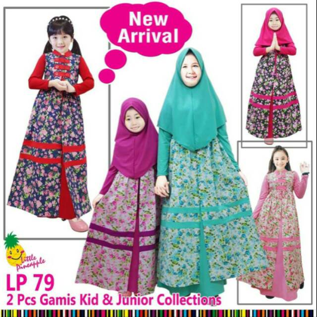 [ LP79 ] Setelan Gamis  Anak Cardigan Panjang Little Pineapple Kids & Junior 3~12 tahun