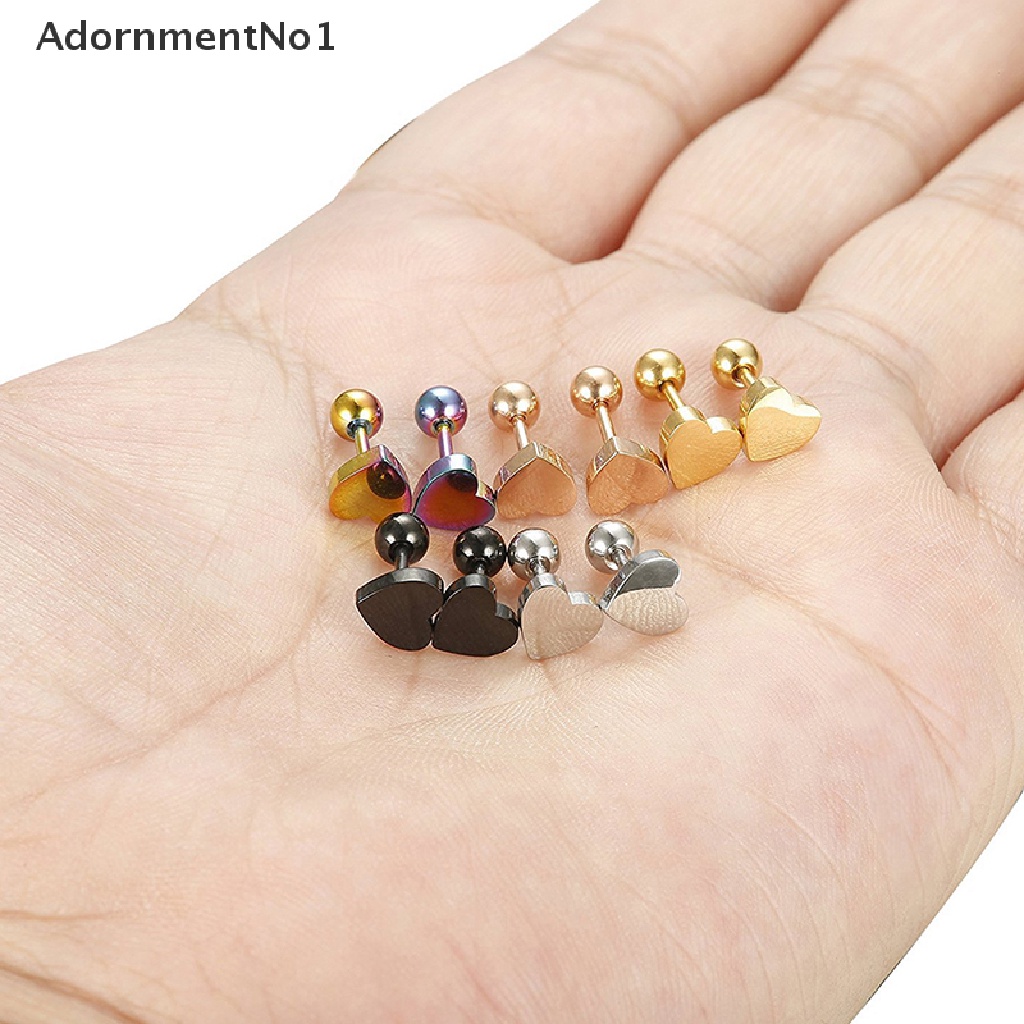 (AdornmentNo1) 1pc Anting Tusuk Bentuk Hati Bahan Stainless Steel Untuk Wanita