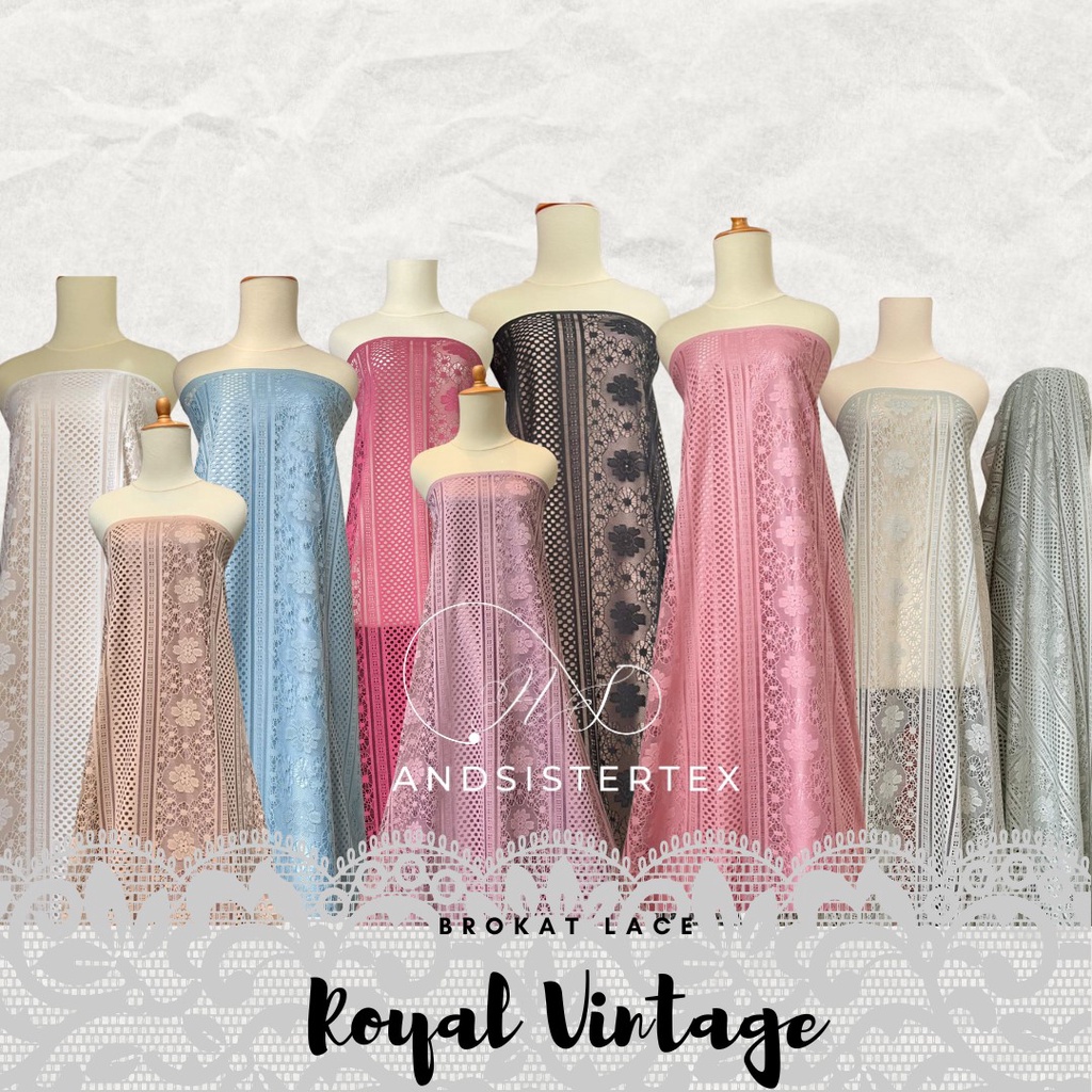 Kain Brokat Brukat Lace Vintage Royal Warna Putih Tulang Hitam Coksu Dusty Pink Navy Marun