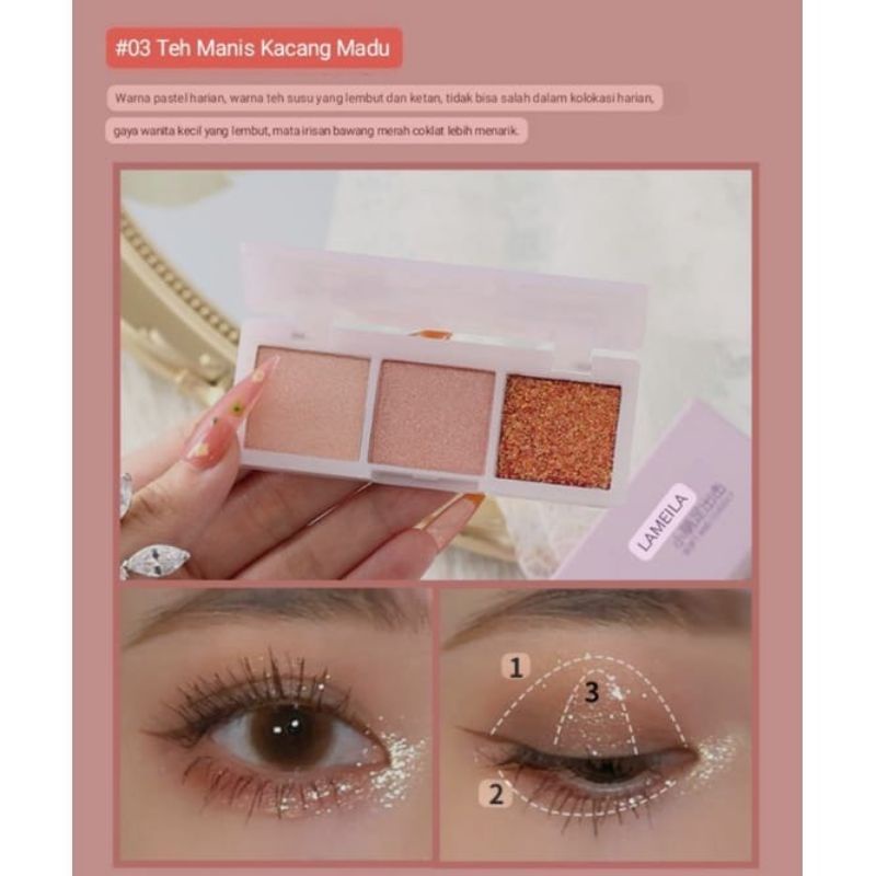 Medan Termurah Waterproof &amp; Longlasting 3 colors eyeshadow make up Professional eyeshadow palet tahan lama