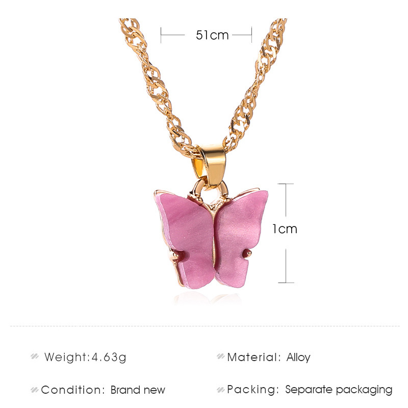 New Fashion Butterfly Pendant Necklace Korean Style Sweet Color Butterfly Necklace Acrylic Clavicle Chain