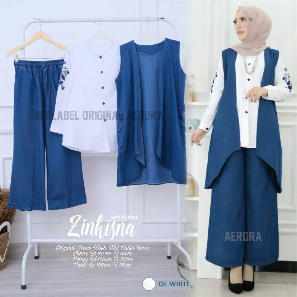 Baju Setelan Stelan Fashion Set Jeans Jins Denim Jens Muslim Wanita Busui Kekinian Terbaru 2022 Ld 105 P 75 Zinkisna Set Allsize