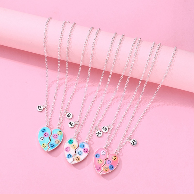 2pcs Kalung Persahabatan Liontin Desain Kombinasi Hati Warna Warni Untuk Wanita