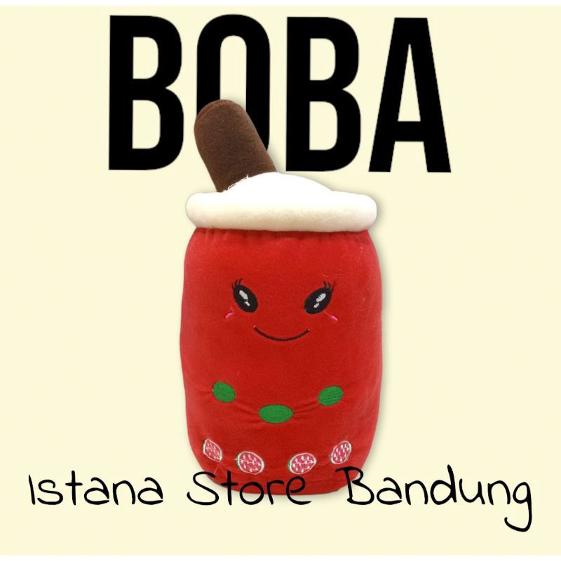 Boneka Boba Milk Tea Warna Merah Size L 35 CM Label SNI