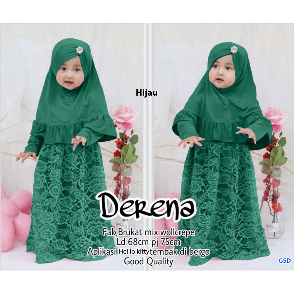 Kids derena/gamis anak+bergo instan/terusan dress muslim brokat anak/busana muslim set murah