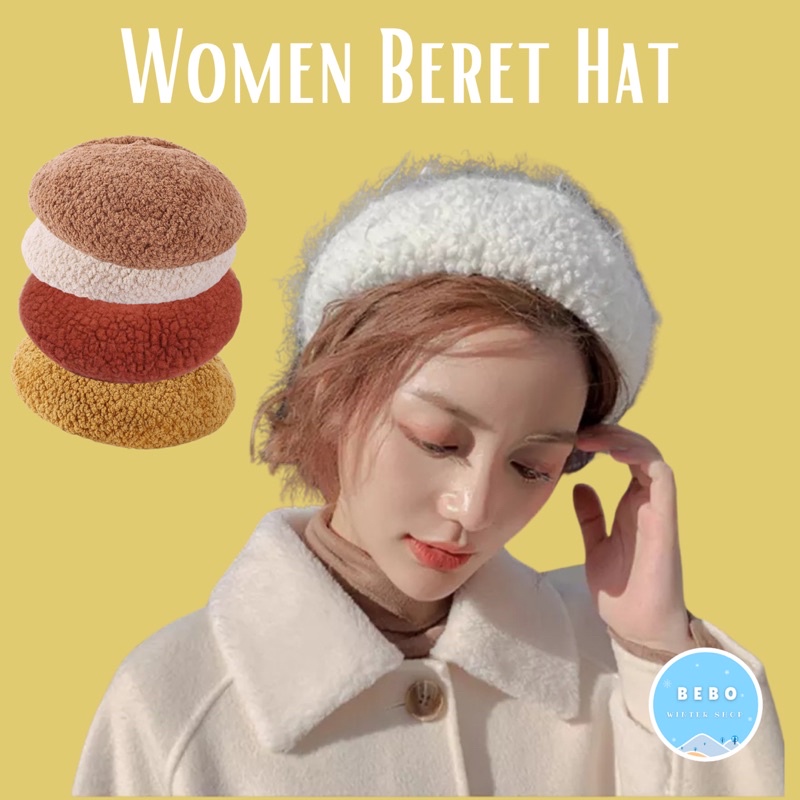 Topi Baret Wol hangat untuk Wanita Adjustable Wool Beret Hat