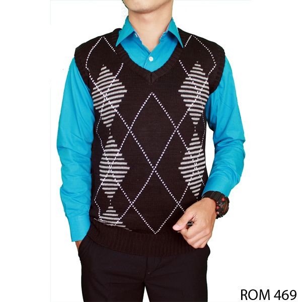 Casual Male Vests Rajut Hitam – ROM 469