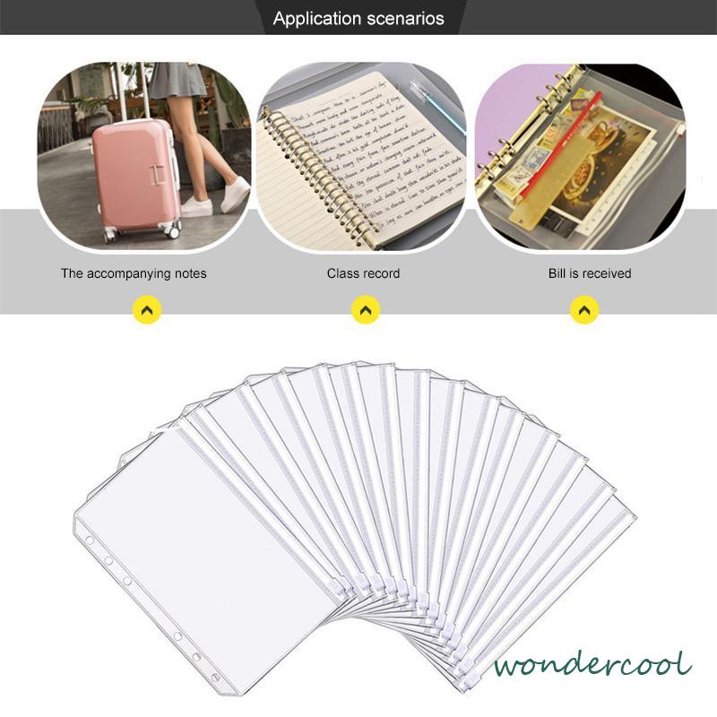 A5/A6 Tas Ritsleting Notebook Daun Longgar 6 Lubang Template Pemotongan Kantong Penyimpanan Tagihan-Won