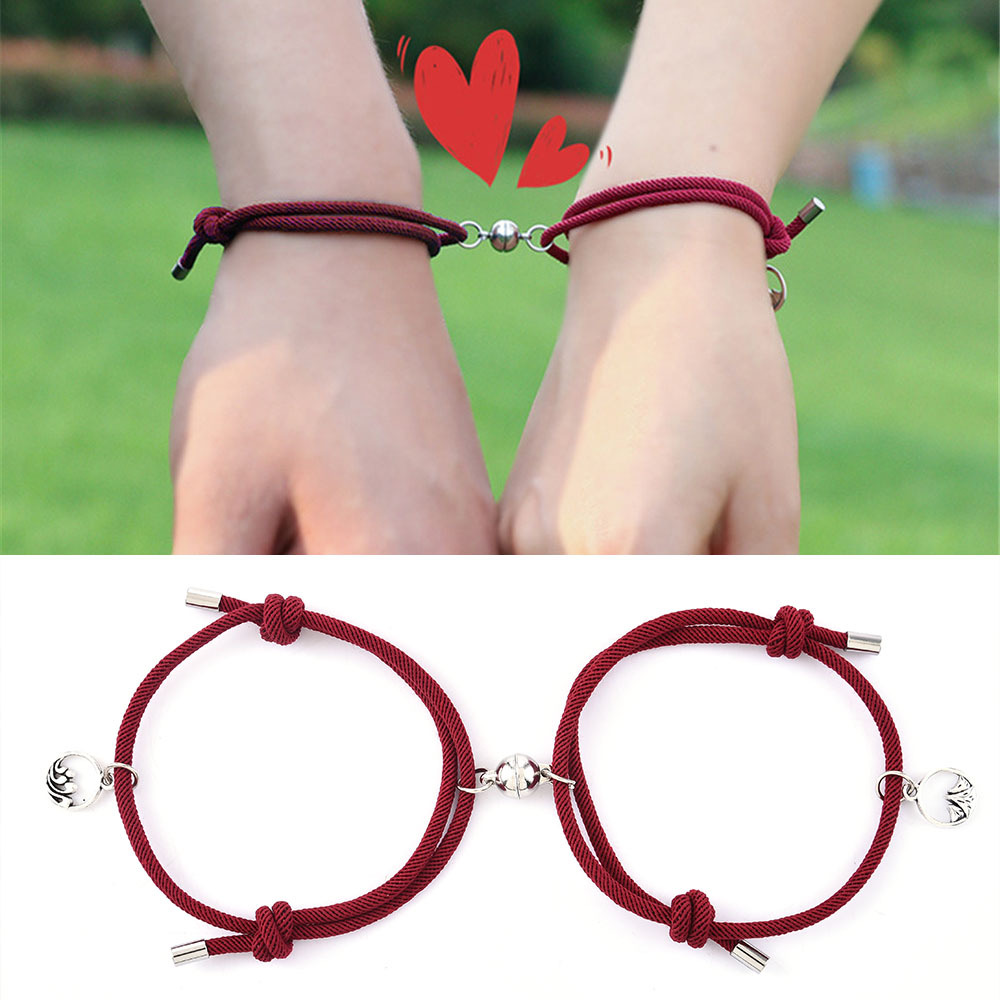 2pcs Gelang Tali Kepang Hias Manik-Manik Magnet Gaya Etnik China Dapat Disesuaikan Untuk Pasangan