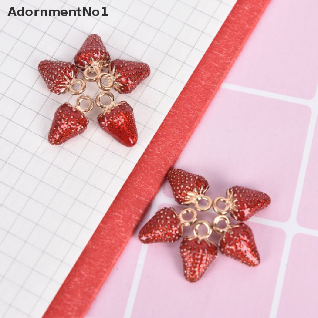 (AdornmentNo1) 10pcs / Set Liontin Enamel Bentuk Strawberry Bahan Alloy Untuk Kerajinan Tangan DIY