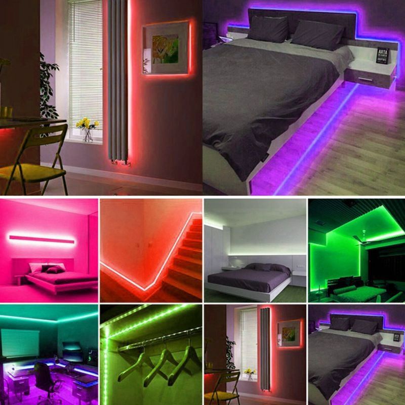 LAMPU LED  STRIP 3528 5050 RGB WARNA WARNI IP44 5M AC 220V + ADAPTOR + REMOTE 3528 5050