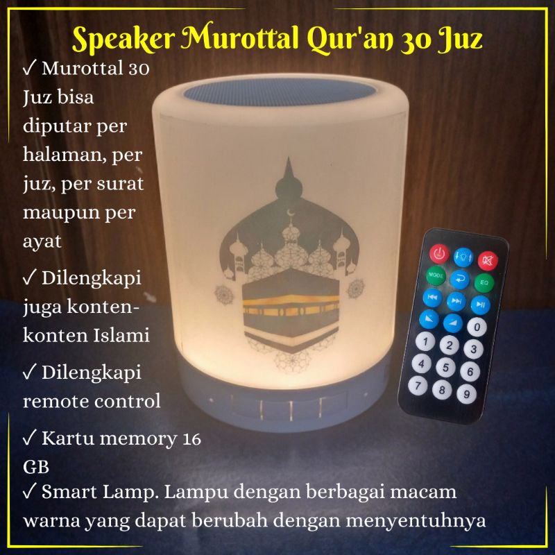 Speaker Murottal Al Quran 30 Juz / Lampu Tidur Murattal / Smart Lamp Speaker