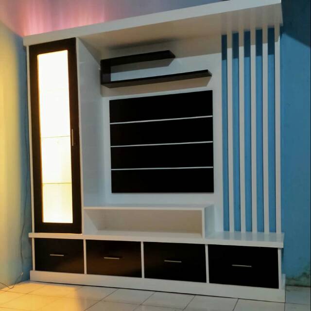Lemari TV Partisi Ukuran Jumbo Bahan Teakblock Finishing Cat Duco Minimalis
