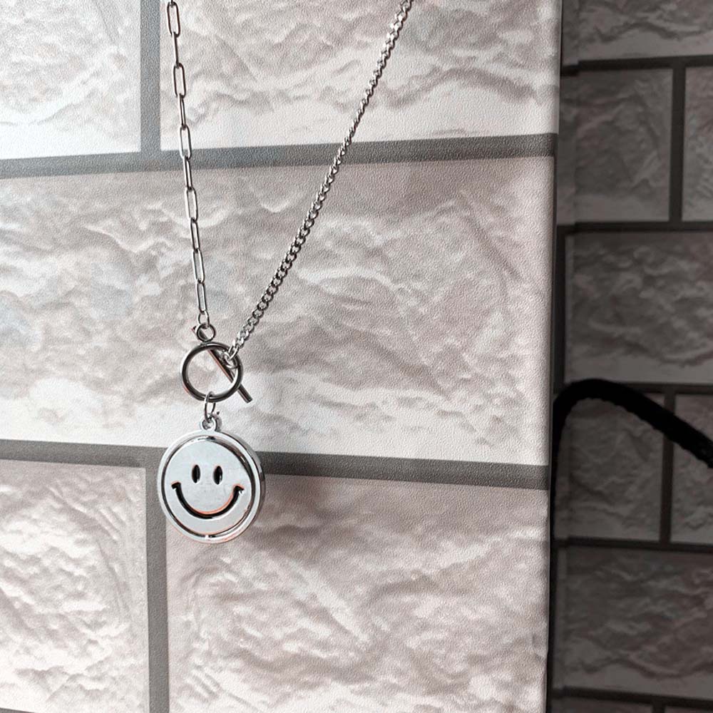 MXBEAUTY Trendy Circle Necklaces Hiphop Fashion Jewelry Clavicle Chain Smiley Face Punk Men OT Buckle Personality For Women Choker