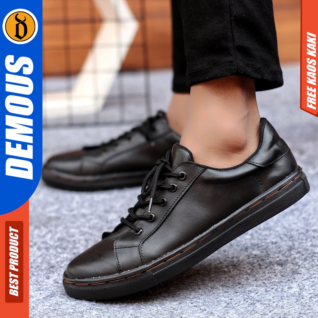 Sepatu Sneakers Pria Sepatu Casual Pria Kulit Asli Sepatu Kerja Kuliah Kondangan Sepatu Hitam Pria DEMOUSOFC ATARIC