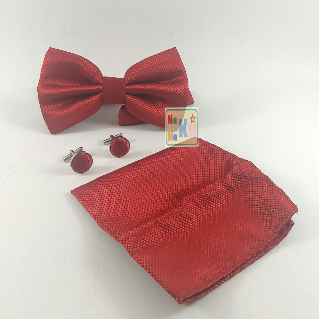 Dasi Kupu - Pocket Square - Cufflink Package Set