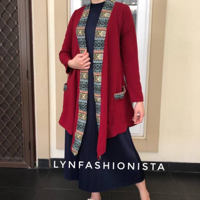 LYNFASHIONISTA-CARDIGAN WANITA MUSLIM MOTIF SONGKET/KARDIGAN BATIK ETNIK TRIBAL/OUTER BOHEMIAN/122