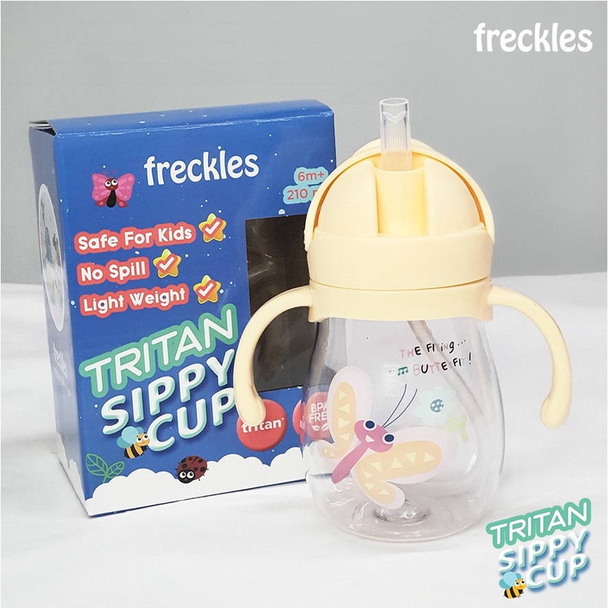 Freckles Tritan Sippy Cup 210ml 6m+ Botol Minum Anak Bayi Kecil AntiSpill Sip Bottle Training Handle