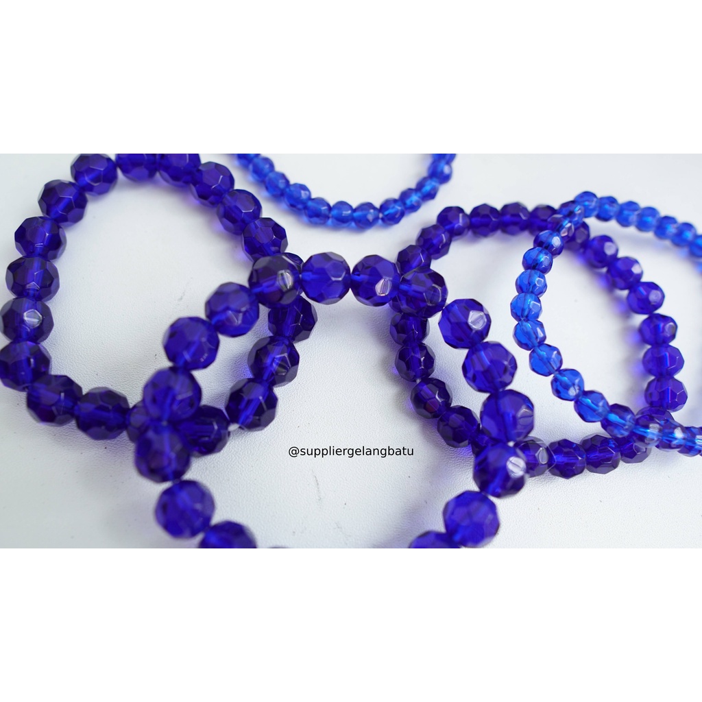 gelang kristal bola dunia blue quartz kuarsa biru tua kotak kado lux