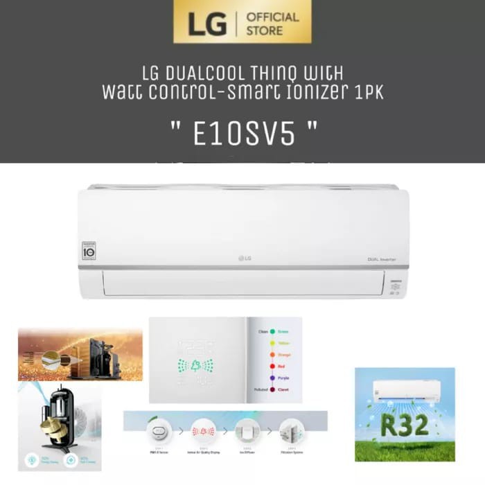 LG AC 1PK E10SV5 PLASMA DUAL COOL SMART INVERTER + INSTALASI