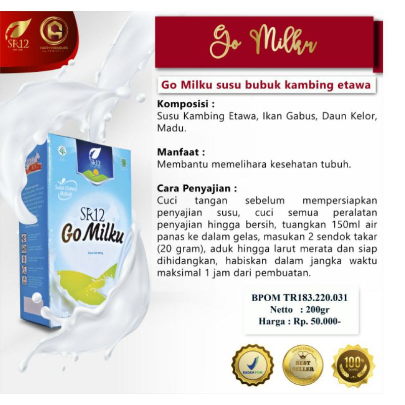 

go milku sr12 / susu kambing etawa / susu penambah BB