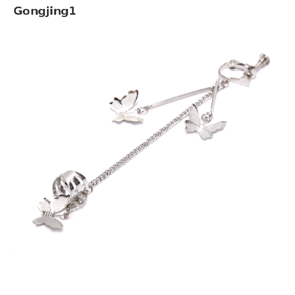 Gongjing1 1pc Anting Tusuk Gantung Desain Kupu-Kupu Gaya Punk / Harajuku Untuk Wanita